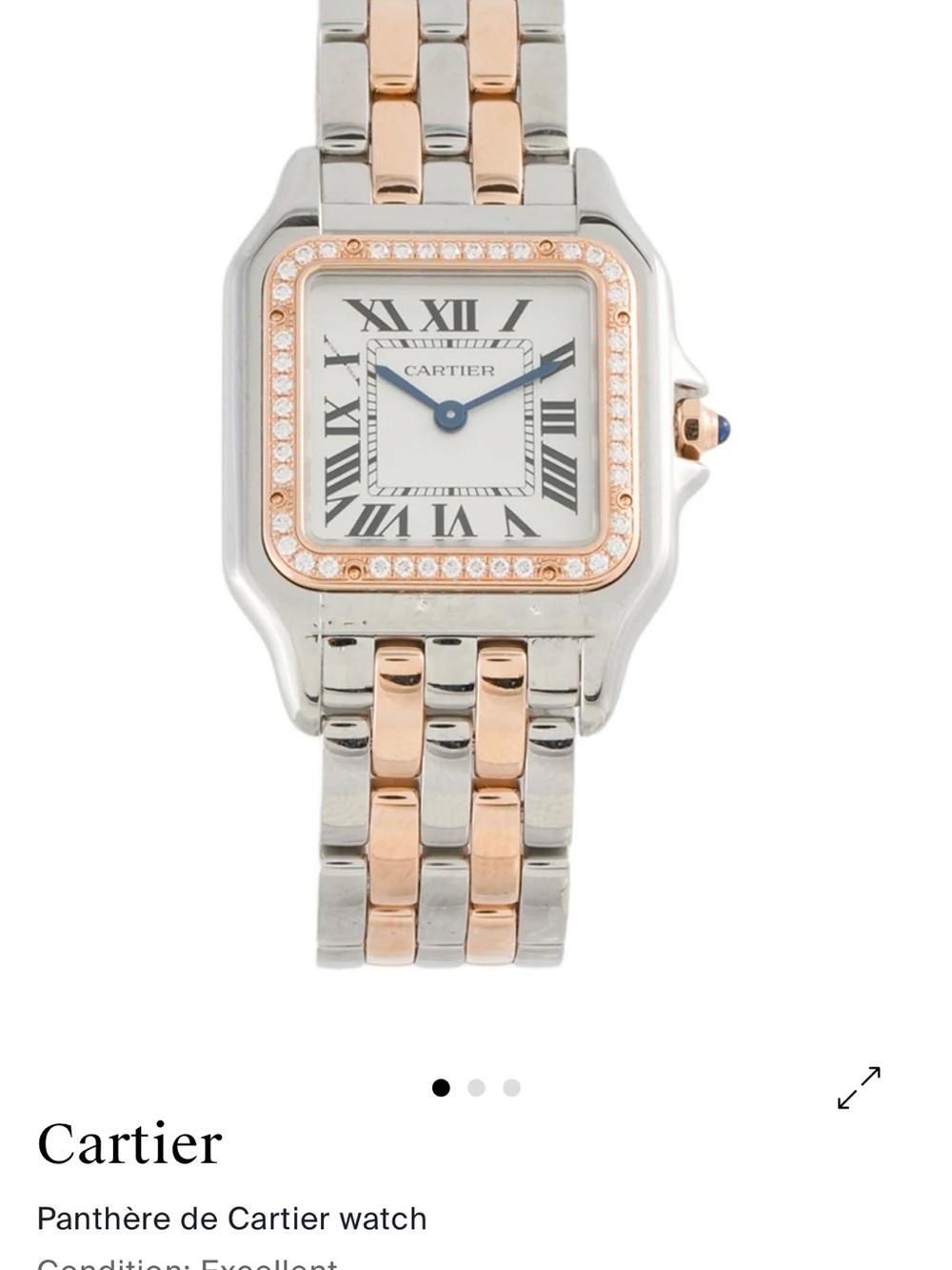 Cartier Two-Tone Le Panthere Watch with Diamond Bezel - Silver & Pink Gold